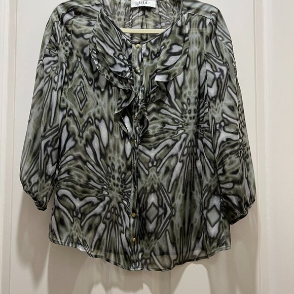 Tibi Olive Pattern 100% Silk Feminine Blouse - Picture 1 of 6
